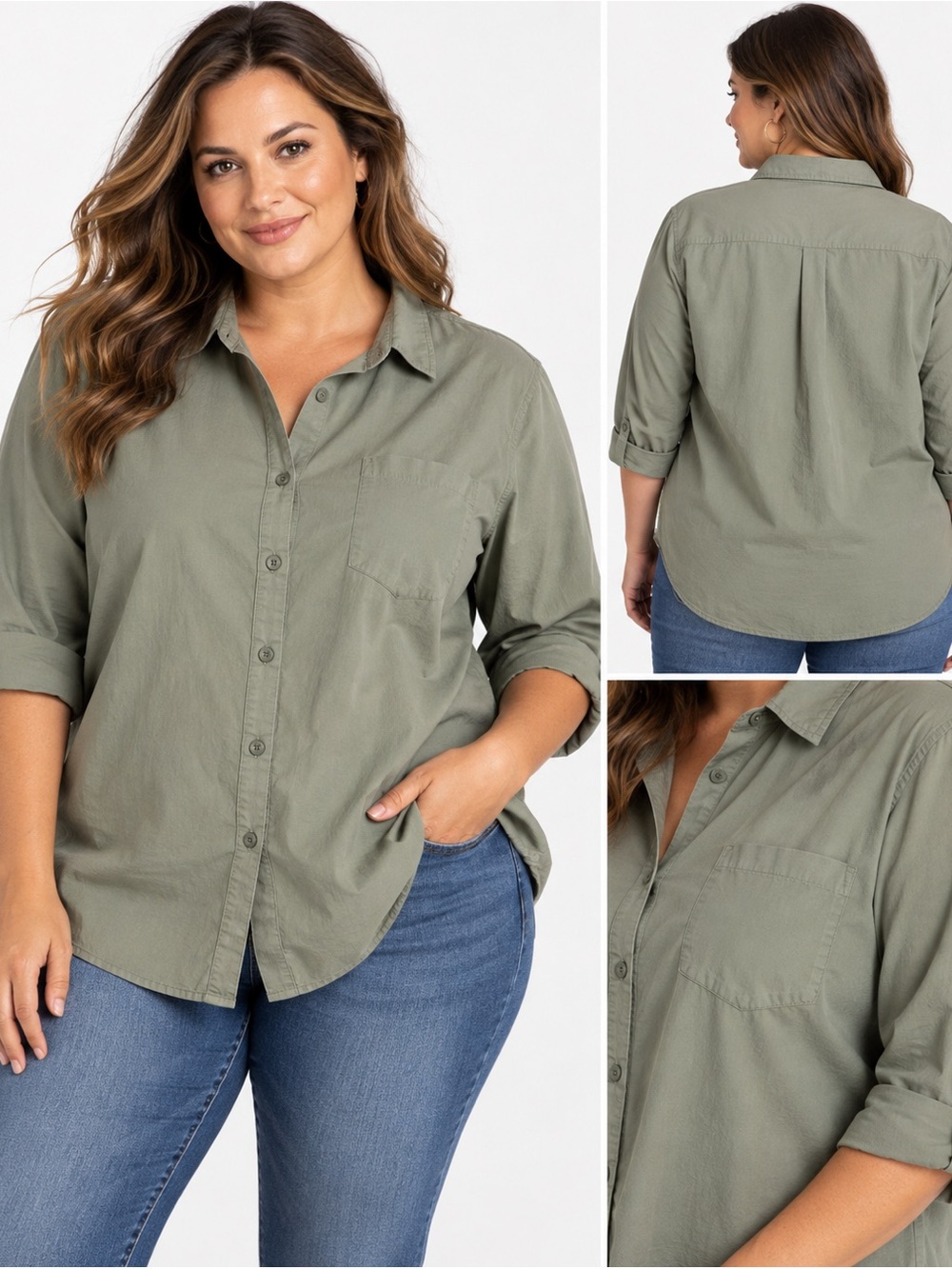White Stag Plus Women’s Green 100% Cotton Button-Up Shirt Size 22W/24W